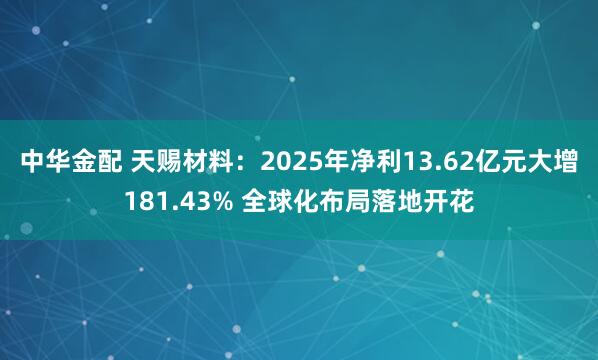 中华金配 天赐材料：2025年净利13.62亿元大增181.43% 全球化布局落地开花